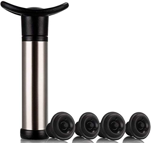 ASOG - Tapones de vacío para bomba de vino y aireador de vino, 1 bomba de vacío + 4 tapones de vacío + 1 aireador de vino, accesorios de vino regalo para los amantes del vino, Pump+ 4 Stoppers