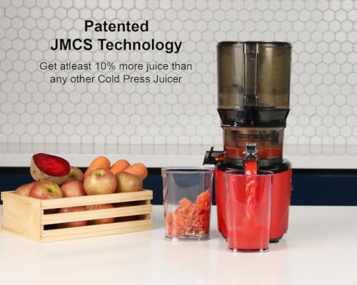 Image of Kuvings Professional Cold Press Whole Slow Juicer, World's First Juicer with Patented Automatic-Cutting Auger to reduce juicing time (AUTO 10 Red + Smoothie & Sorbet)