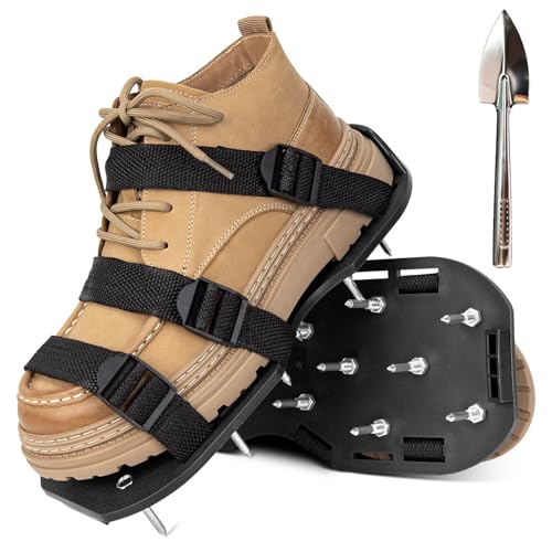 Lawn Aerator Shoes with Stainless Steel Shovel (Black)