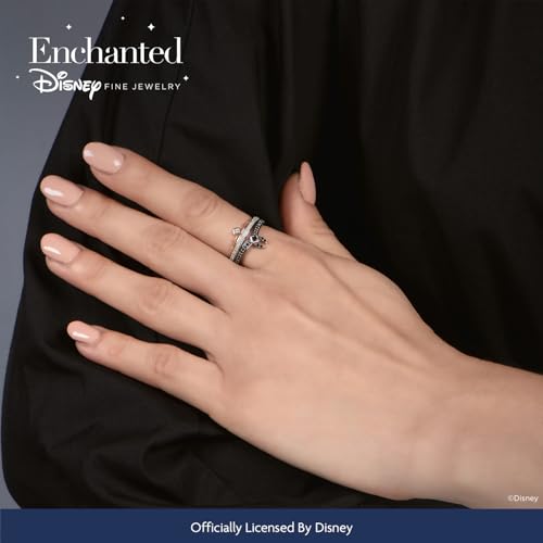Jewelili Enchanted Disney Fine Jewelry Sterling Silver and 10K Rose Gold 1/4 Cttw Black Heat Treated with Diamond Aurora Duo Set Ring2