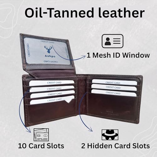 men's Wallet, Full Grain oil tan leather wallet, bifold slim Elgant RFID Protected, Multiple 12 Card Holder Mens wallet (Coffee Brown)2