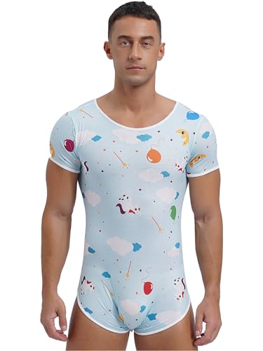 FEESHOW Herren Bodysuit Schlafanzug Niedlicher Print Männer Body Einteiler Unterwäsche Kurzarm Unterhemd Rundhals T-Shirt Trikot E M FEESHOW Herren Bodysuit Schlafanzug Niedlicher Print Männer Body Einteiler Unterwäsche Kurzarm Unterhemd Rundhals T-Shirt Trikot E M