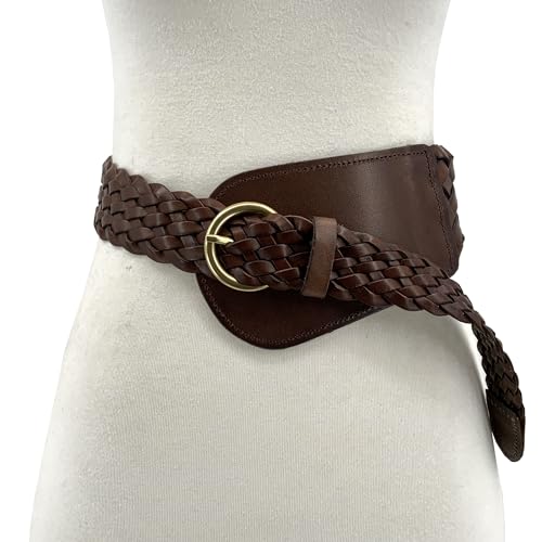 Women's High Low Waist Hand Made Concho Belt Braided Woven Solid Soft Vintage Full Grain Taper Leather Belt3