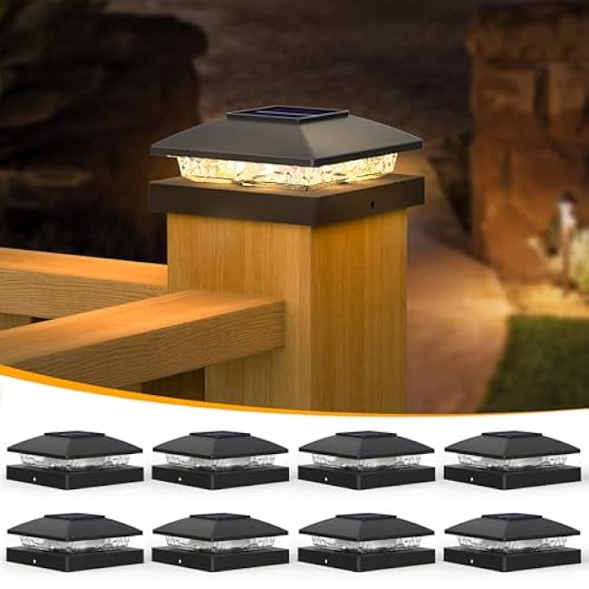APONUO Solar Post Cap Lights LED Post Cap Lights Warm White for 4x4 Posts Black