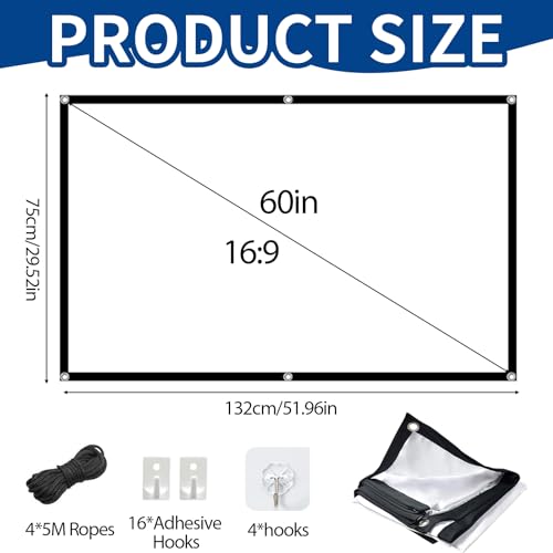 60 Zoll Leinwand Beamer, 16: 9 Beamer Leinwand Projector Screen Projektionsleinwand für Zuhause Büro Schule und Projektionsleinwand Outdoor