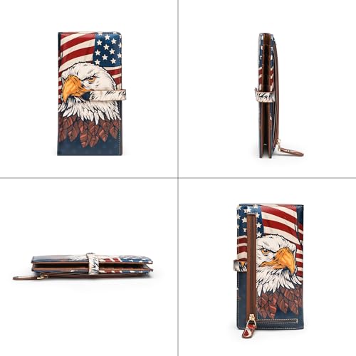 Slim Wallets for Women Credit Card Holder RFID Bifold Clutch Long Ladies Billfold Wallets with Zipper Coin Pocket ID Window Printing Eagle3