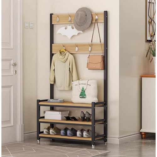 Porte-manteau industriel avec banc à chaussures et étagère de rangement pour entrée