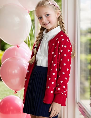 BOBOYOYO Girls Cardigan 100% Cotton Kids Heart Cardigan Sweater Valentines | Long Sleeve Girl Soft Knit Cardigan Button up Sweater for 3-12 Years — view 4