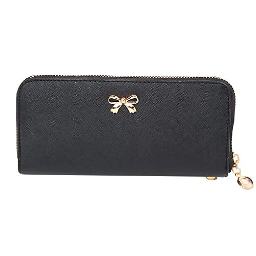 Women Bowknot Purse Long Type PU Leather Wallet Cards Holder Phone Coins Cash Storage Purse