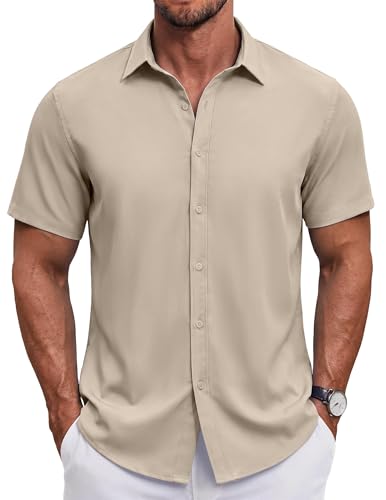Chemise boutonnée à manches courtes homme COOFANDY - Vêtement été respirant casual