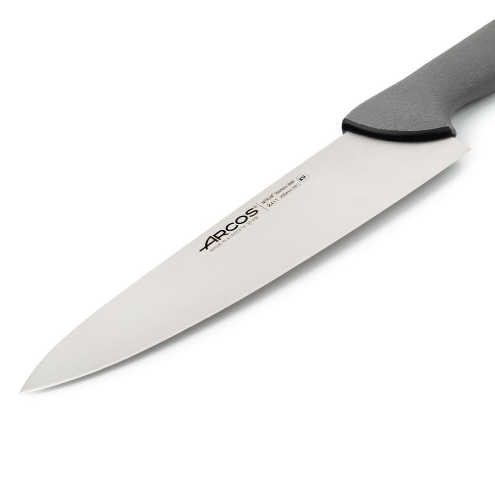 Arcos Serie Colour Proof, Coltello da Chef Coltello da Cucina, Lama Acciaio Inossidabile NITRUM 250 mm, Manico Polipropilene Coperto da Elastomer, Colore Nero