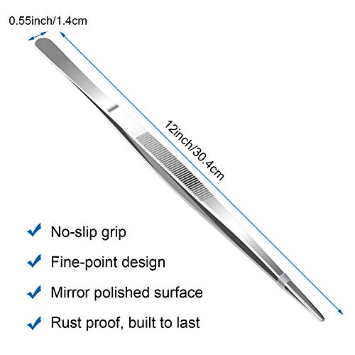 Adecco Llc Kitchen Tweezer Stainless Steel, Long Tweezer With Precision Serrated Tips For Surgical, Cooking Pincette For Sea Food, Bar Tweezer For Lcc Entblock #TOP1