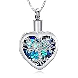 Yinplsmemory Heart Cremation Jewelry Tree of Life Urn Necklace for Ashes of Loved One Women Memorial Ashes Keepsake Necklace to Hold Ashes, Stainless Steel, no gemstone