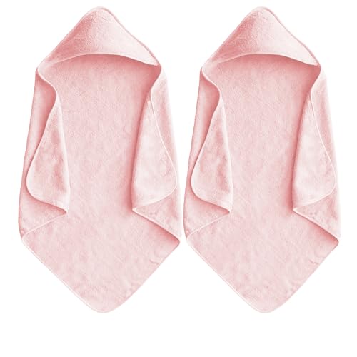 Image of IFaryMes Baby Hooded Bath Towel 31.5"x31.5" Ultra Absorbent Soft Coral Fleece, for Newborn Infant Toddler Up to 3 Years, Unisex Bathrobe Blanket for Boys & Girls 2PCS(Sakura Pink)