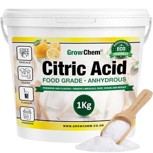Grow Chem Citric Acid (1Kg Bucket) Pure Anhydrous Food Grade Citric Acid for Cleaning Descaling Food Preservation Flavouring and making Bath Bombs.