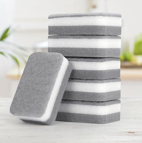 Image of PKI Smart Essentials Dual-Sided Grey Cellulose Sponge with Gentle Scouring Pad - Multi-Purpose for Kitchen, Commercial, and Outdoor Cleaning (Set of 6)