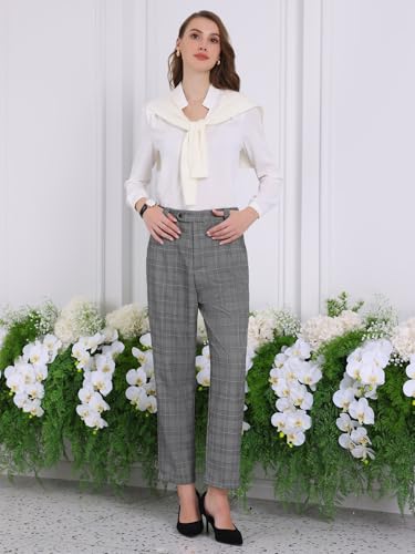 Women's Plaid Work Pant Vintage Houndstooth Tartan Straight Long Trousers2
