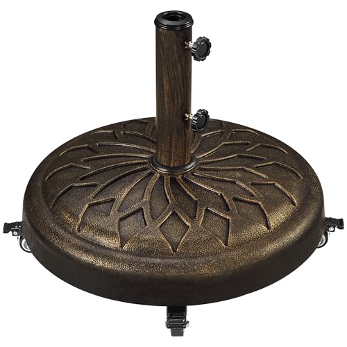 Yaheetech 25kg Resin Garden Parasol Base Heavy Duty Umbrella Stand Holder with Wheels Outdoor Round All Weather Patio Umbrella Stand for Deck Poolside Bronze