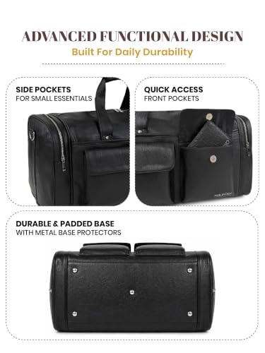 Image of Fur Jaden Weekender Premium Duffle Bag for Travel for Men and Women Made of Faux Leather with Attachable Shoulder Strap Cabin Holiday Bag (Carbon Black)
