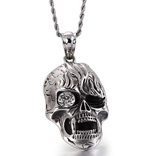 Stainless Steel Male Jewellery Gothic Punk Mens Skull Pendant Necklaces for Men Domineering Gothic Rock Skeleton Accessories 1 / 60cm