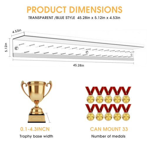 Image of 45.2 in Light up Acrylic Trophy and Medal Display Shelf Hanger for Wall | Sports Race Medal Rack Holder for Gymnastics、Running、Basketball、Football.Adjustable With 7 Led Colors and 3 Lighting Modes