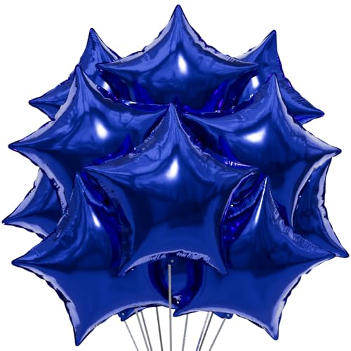 Image of 25Pcs Blue Star Shaped Foil Mylar Balloons 18 Inch Blue Pentagram Helium Balloons for Birthday Wedding Anniversary Engagement Party Decorations Supplies