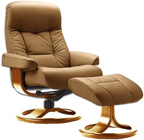 Fjords Hjellegjerde Leather Norwegian Ergonomic Scandinavian Lounge Reclining Chair 215 Small Muldal Swivel Recliner Furniture Nordic Line Genuine Cappuccino Leather Cherry Wood