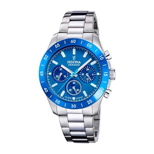 Festina Unisex Uhr Analog Edelstahl 316L Silber - Quarz Chronograph - Mineralglas hochresistent - 10 ATM wasserdicht F20693/4 - Ceramic