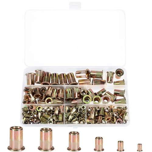 Royouzi 165 Pezzi Rivetti Filettati, Dado Per Rivetto, Kit di Dadi Rivetti in Acciaio ai Carbonio Zincato, M3 M4 M5 M6 M7 M8 M10 Inserti Filettati Adatto Per Legno, Automotive, Mobili, Decorazione.