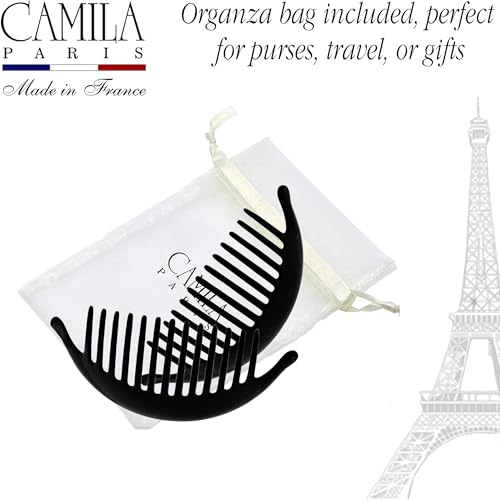 Image of Camila Paris CP2872 /2 French Hair Side Combs, Black Interlocking Combs French Twist Hair Combs, Strong Hold Hair Clips for Women Bun Chignon Up-Do, Styling Girls Hair Accessories, Made in France