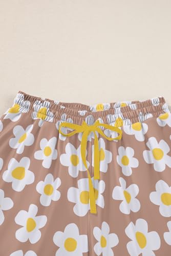 Image of KevaMolly Women Floral Notch Collar 2 Piece Holiday PJ Set | Print Short Sleeve Top, Drawstring Soft Vacation Sleep Shorts