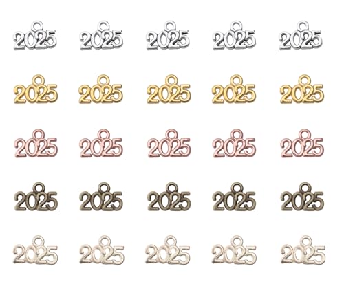 Ruwado 50 Pcs 2024 Charms Silver Year Signet Bulk Antique Number Pendants for Jewelry Making Finding Craft Accessories Necklace Bracelets Keychain DIY Project Christmas Dcor (2025 Colorful)