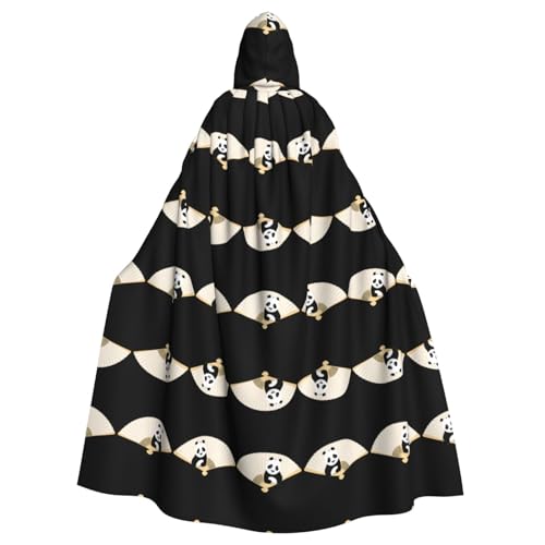 Manteau à capuche panda imprimé éventail longue cape fluide adulte