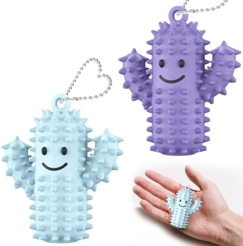 2 PCS Little Ouchies Pain Fidget, Silicone Pain Stim Fidget Toys Adults, Cute Cactus Shape Spiky Grippie Stim Keychain, Portable Pain Stim Tool for Anxiety Autism Sensory Toys Stress Relief