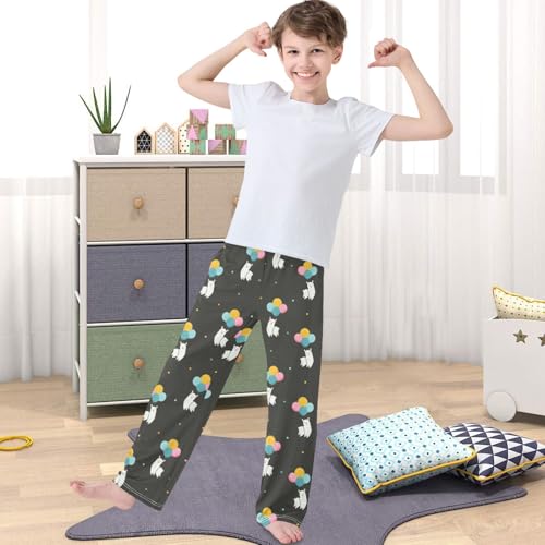 Boy's Pj Pants Llama Colorful Balloon Dot Black Lounge Bottoms Elastic Waist Kids Joggers with Pockets Size 6-144
