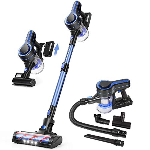 APOSEN Cordless Vacuum Cleaner, Upgraded 24000pa Stick Vacuum 5 in 1 with 250W Powerful Brushless Motor, Detachable Battery Lightweight Quiet for Deep Cleaning H251 (Blue)