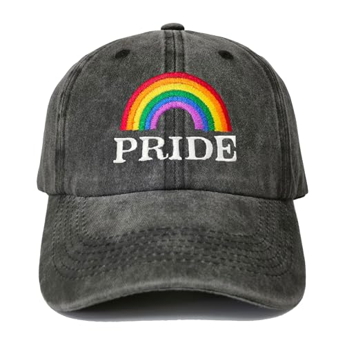 Heucapc Pride Embroidered Baseball Cap LGBTQ+ Rainbow Hat Adjustable Dad Hats for Men & Women Gay Pride Accessory