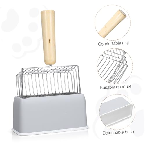 WEKAMOS 大号猫砂スコップ 木柄付き メタル製キャットリッターシャベル ホルダー付き 各種ペット用 便利な収納と清掃が簡単なデザイン