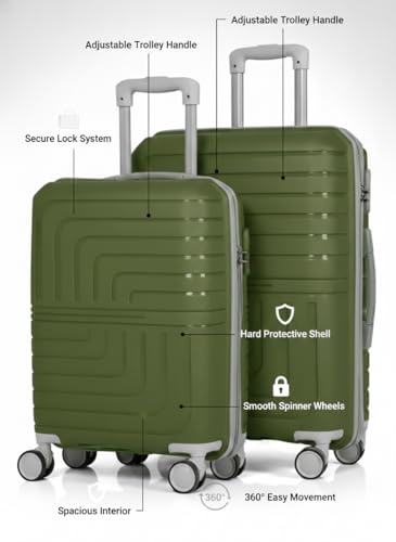 Image of Pro 8 Wheels Set of 2 (Cabin + Medium) Trolley Bags, Hard Case Polypropylene, 360º Wheeling Luggage for Men & Women, Suitcase for Travel, Trolley Bags for Travel (Olive Green)