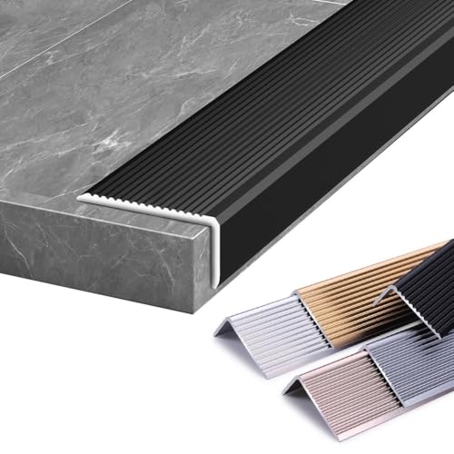 Perfil de borde de escalera antideslizante con cantonera protectora de aluminio