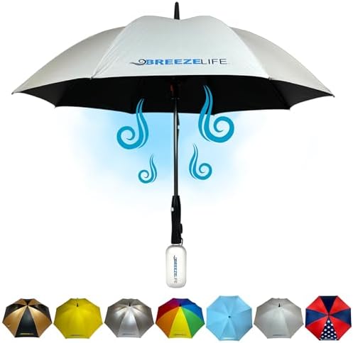 Breeze Life Sun Umbrella with Fan and Mister Rechargeable UPF 50+ Sunscreen Mist UV Umbrella.Great UV Sun Protection for Sports, Golf, Festivals and More.Mister Breeze Gen2 (Gray)