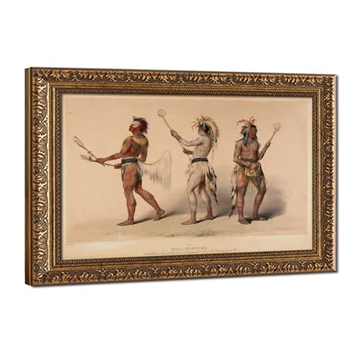 Affiche George Catlin Portfolio Indien d'Amérique du Nord, Joueurs de Balle Toile Suspendue 30x45 cm