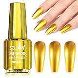SIUSIO 18ml Mirror Nail Polish, Bright Colorful Metallic for Nail Art, Longlasting Mirror Effect Glue, Gorgeous Reflective Manicure Lacquers, 0.61 fl oz-Gold