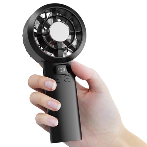 AICPAN Ventilador de Mano, Mini Ventilador 3000mAh Recargable por USB, 1 120 Niveles Ajustables con Pantalla LED, Ventilador Silencioso Portátil, Ideal para Viajes, Exterior, Hogar, Negro