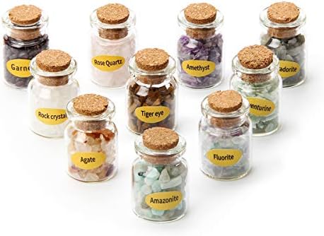 Zhaoyao 10 Mini Crystal Stone Chip Bottles Tumbled Gemstone Wishing Bottle Healing Stone Set For Jewelry Making Home Office Decoration