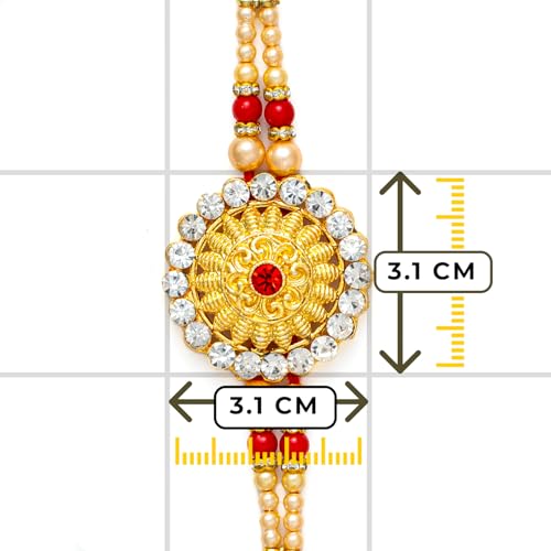 Image of Rakhi Gold Plated Kundan traditional (Set of 2) with Roli Chawal and Raksha Bandhan Greeting Card for Brother (R-1 & R-2)