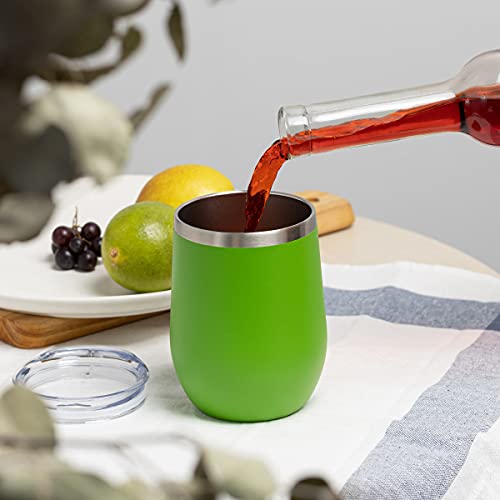 Coktik 12Oz Wine Tumbler With Lid Stemless Insulated Wine Glasses Double Wall Vacuum Stainless Steel Travel Tumbler For Cold & Hot Drinks Wine Coffee Cocktails, Fruit Green #TOP6