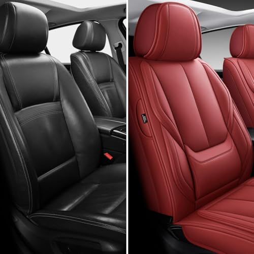 Image of MINGBRON Front Car Seat Covers, Leather Car Seat Covers, Fit for Most Cars SUV and Most Sedan Red