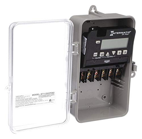Intermatic ET1125CPD82 24-Hour 30-Amp 2 Circuit SPST or DPST Electronic Time Switch with Clock Voltage 120-277 VAC and NEMA 3R Plastic Cover