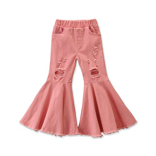 Specialcal Toddler Little Kid Girls Denim Jeans Bell Bottom Flare Pants Leggings Trousers (6-7Y, Pink Flare Jeans Denim Pants)